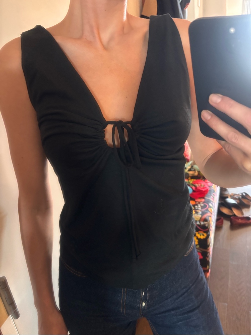 Black Deep V-Tie Women's Tank Top